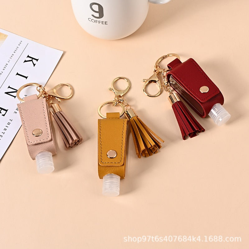 Wholesale Tassel Hand Sanitizer Leather Case  Portable Disinfectant PU Leather Case  Keychains